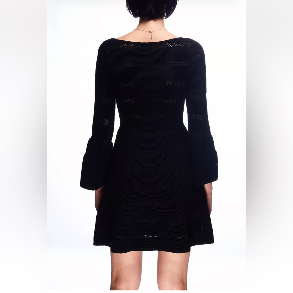 Sandro Paris Carmen Women’s Black Knit Stretch Sweater Dress Fluted Cuffs Sz S - Picture 9 of 16